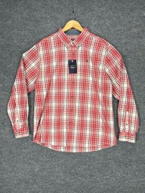 G.H. Bass & Co. Shirt Men’s XL Plaid Red White Long Sleeve Cotton Button Up NWT